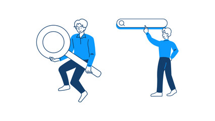  Illustration of Person Holding a Magnifying Glass and Illustration of a Man with a Search Bar