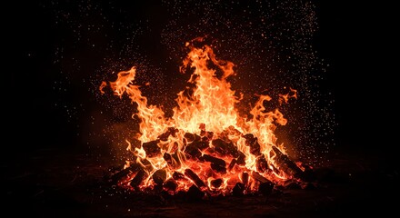 Burning Fire Pit with Glowing Embers and Soaring Flames
