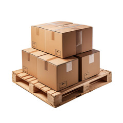Fototapeta premium Stacked Cardboard Boxes on a Wooden Pallet in a Warehouse Setting on transparent background