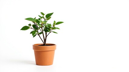 Minimalist potted plant on white backdrop, perfect for product display.