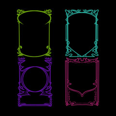 Psychedelic Posters Template Set, Art Nouveau Frames, Psychedelic Colors, line art 