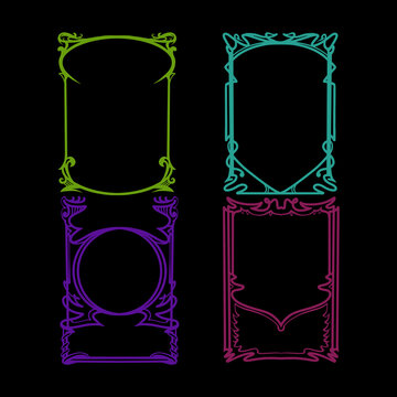 Psychedelic Posters Template Set, Art Nouveau Frames, Psychedelic Colors, line art 