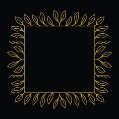 Golden Rectangle Floral Frame Outline Decorative Line Art Botanical Border in Eastern Style for Luxurious Card Designs