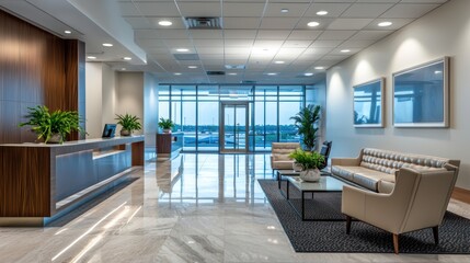 Modern glass law office building with a welcoming lobby
