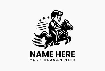 Stylized Boy Riding Winged Horse Vector Graphic. Magical Kids Design