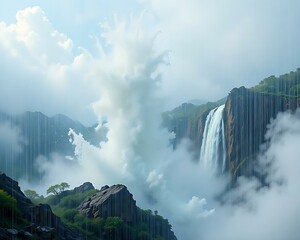 Majestic Waterfall in Nature's Splendor