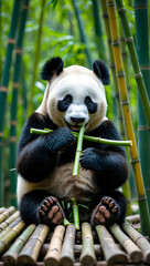 Obraz premium Bamboo brunch Pandas tranquil forest meal