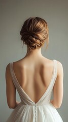 Obraz premium Back view of a woman in a white wedding dress