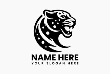 Minimal cougar or leopard head vector logo design, stylized wild cat symbol isolated on white background for modern branding and stock illustration