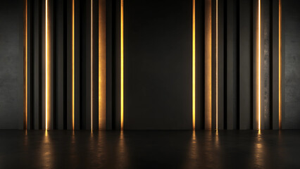 Minimalist modern interior in dark tones with ultra modern elegant lighting. Luxury Contemporary background