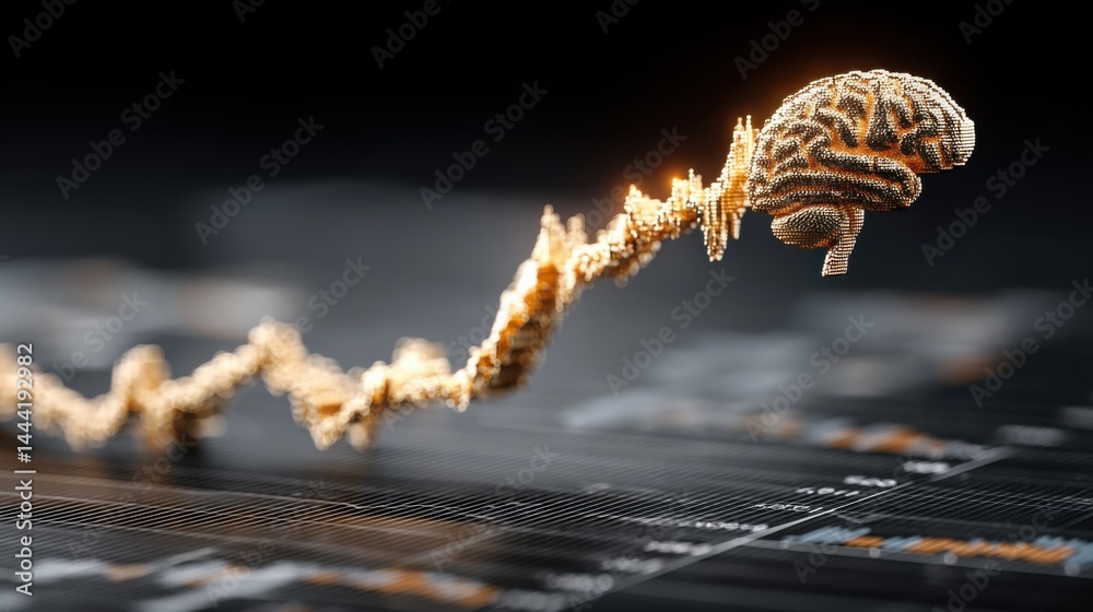 Poster advanced brain-computer interface investing dashboard icon concept representing cutting-edge financi