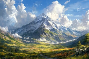 Obraz premium Horizon Mountain. Empty and Calm Countryside with Mountainous Landscape