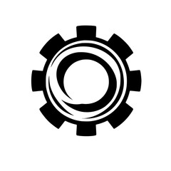Black Gear Icon with Modern Abstract Design Element, Vector Illustration