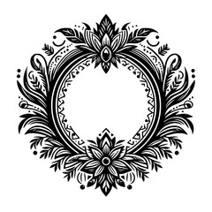 Ornate Floral Frame, Black & White Design, Decorative Border