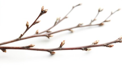 Dry branches macro (willow tree) on white bakground