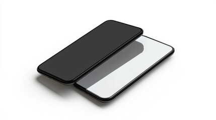 Dual black border smartphone screens folded open on white background