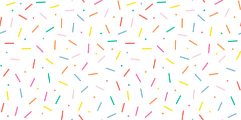 Simple Sprinkle Pattern. Colorful confetti sprinkles. Kid celebrate birthday party background. Vector Illustration in scandinavian style.