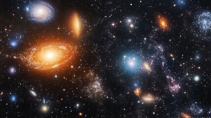Fototapeta premium Stunning colorful galaxies in deep space cosmic background starry night dark vast blue stars light