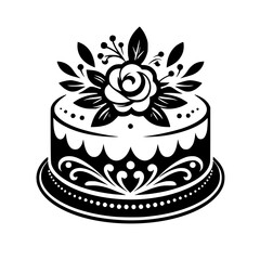 Elegant Black & White Floral Cake Illustration