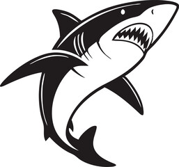 Naklejka premium Black and White Shark with Open Jaws Illustration.