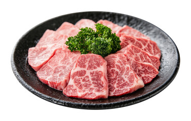 Fototapeta premium Raw Wagyu Beef on Plate Isolated on Transparent Background PNG 