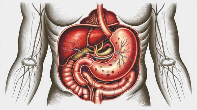 Anatomical illustration of the human digestive system