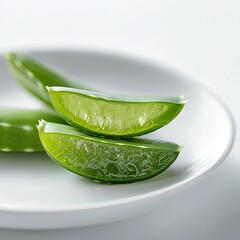 Obraz premium Fresh aloe vera leaves vibrant green succulent plant close-up white background natural ingredient organic glossy texture botanical detail studio lighting high resolution stock photography