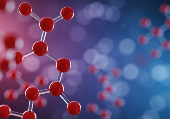 Red molecule structure on a colorful background