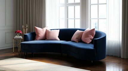 Curved sectional sofa in a luxurious living room setting.