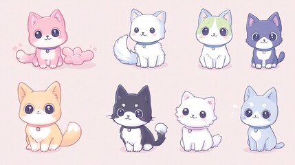 Charming collection of adorable kawaii kittens with sweet expressions on a soft background