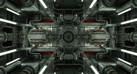 Fototapeta premium Futuristic spaceship corridor, detailed industrial design