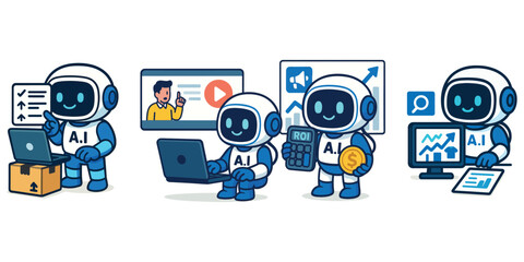 Fototapeta premium Robot Office Package Delivery and Analysis Set