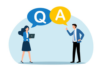 Q and A, question and answers, FAQ frequently asked question concept. Business people discussing with question and answer.