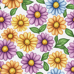 Fototapeta premium colorful watercolor of Beautiful floral Seamless Pattern featuring soft colors and various flowers white background
