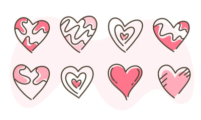 Heart and Coffee Cup Doodle Icons with Cupcake and Romantic Elements