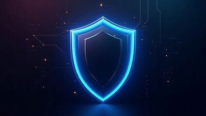 3D Cyber Shield – Security Icon with Neon Blue Glow

