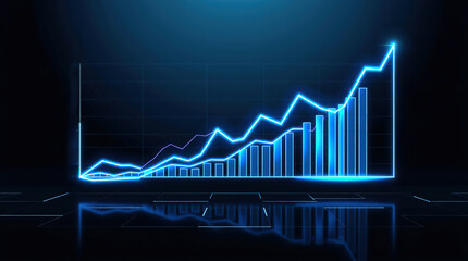 Naklejka premium Bright Blue Glowing Graph Showing Upward Trend – Data Visualization, Growth Analysis & Business Success Metrics with Dynamic Arrow Indicator