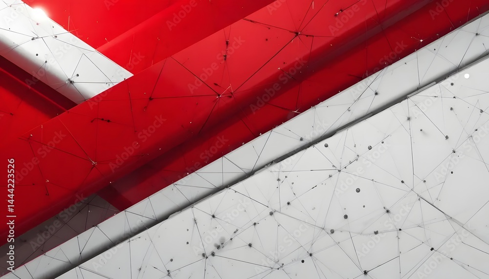 Aufkleber Abstract red and white geometric shapes with connected lines and dots creating a network pattern