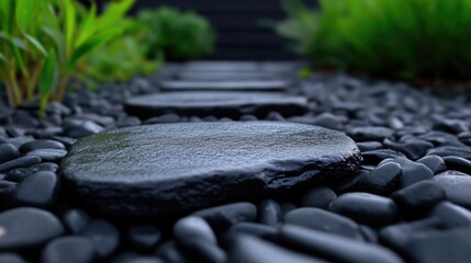 Tranquil stone path winding through a garden
