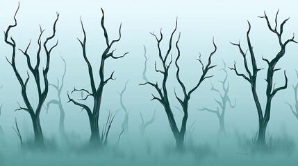 Fototapeta premium Eerie forest featuring dead trees against a twilight glow creating a hauntingly beautiful scene of timeless natural decay and change