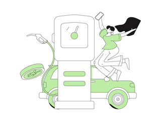 Vector Internet operation hand-drawn illustration of people getting discounts for refueling their cars
