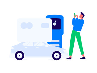 Vector Internet operation hand-drawn illustration of people getting discounts for refueling their cars

