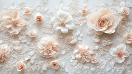 Delicate floral embroidery on sheer lace fabric.
