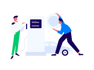 Vector Internet operation hand-drawn illustration of people getting discounts for refueling their cars

