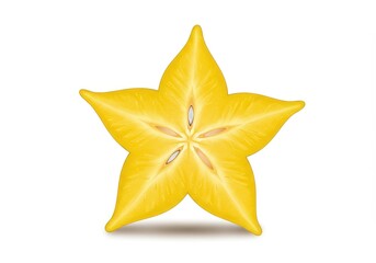 Fototapeta premium A single cross section of a bright yellow star fruit isolated on a plain white background surface view
