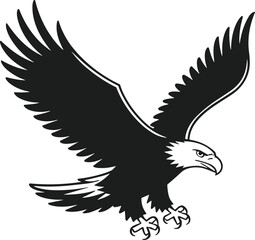 Bald Eagle Attack Pose Silhouette Vector – Icon of American Patriotism for Independence Day