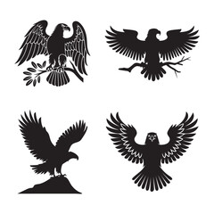 Obraz premium Four Silhouettes of Powerful Eagle Birds of Prey