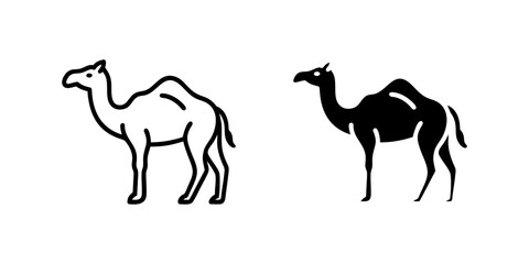 A minimalist vector icon set showcasing camels, perfect for desert, travel, and animal themed designs.