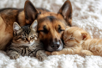 Group of pets together in front of white background