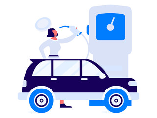 Fototapeta premium Vector Internet operation hand-drawn illustration of people getting discounts for refueling their cars 